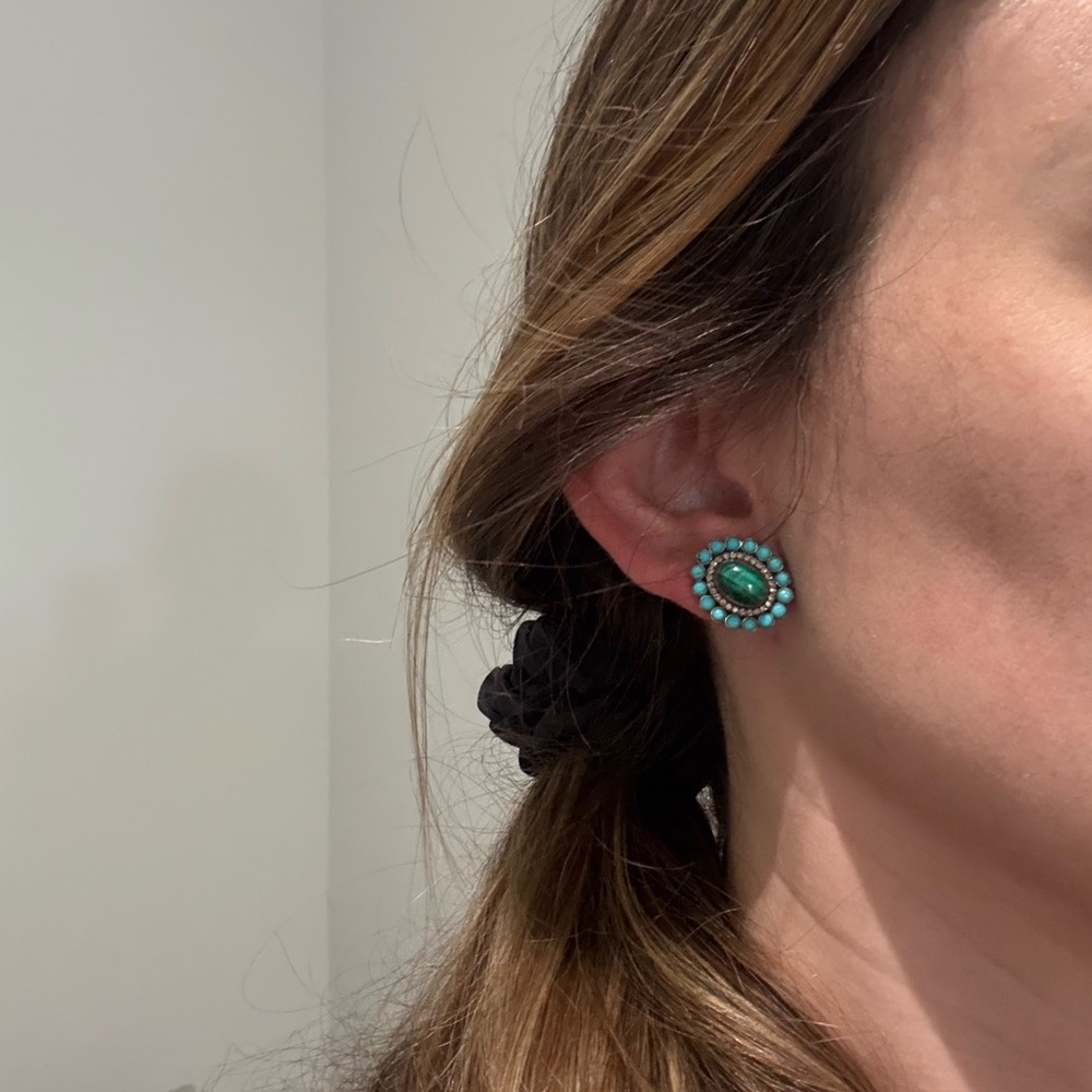 Diamond, Turquoise, and Malachite Sterling Silver Earrings